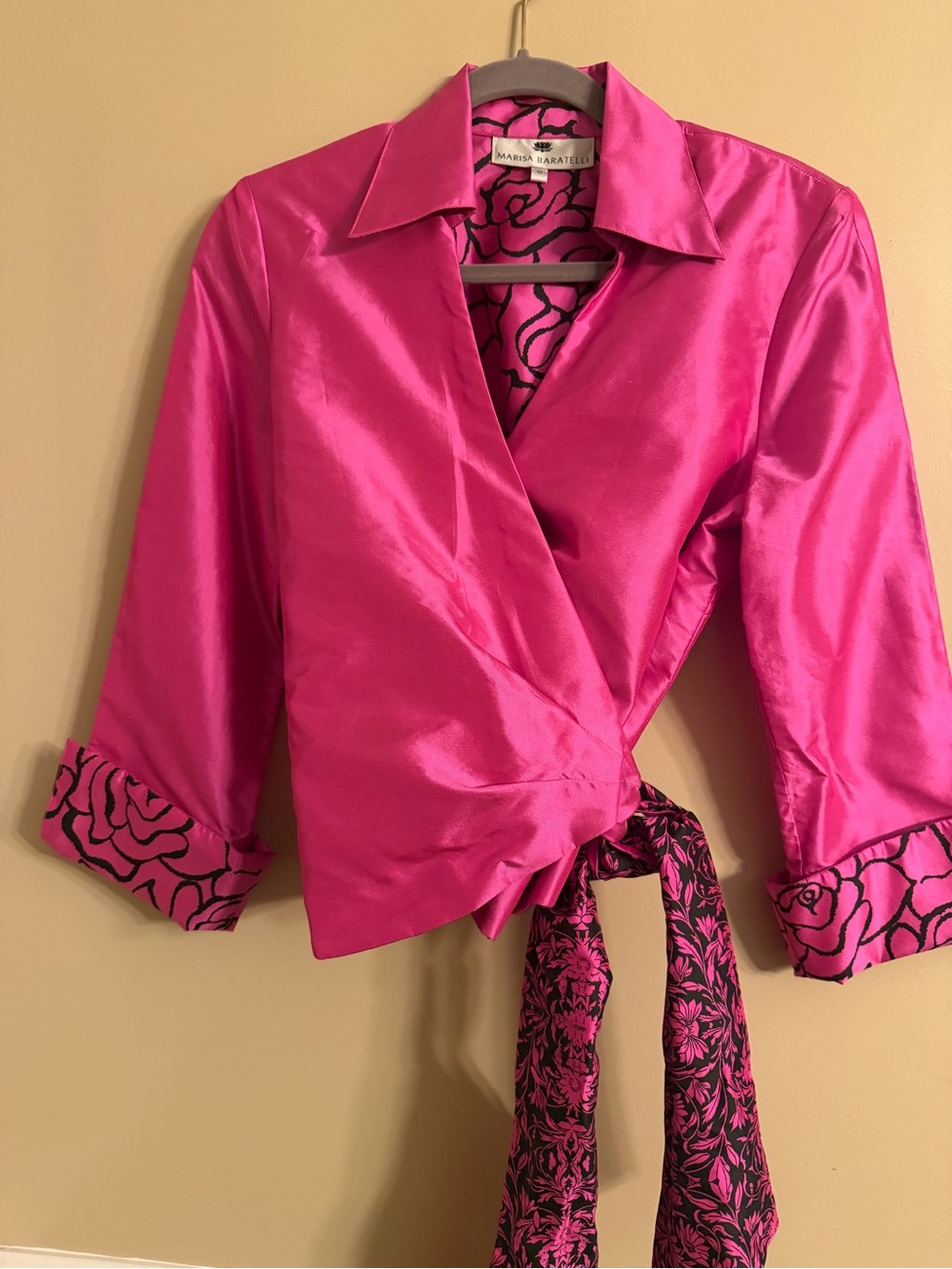 Marisa Baratelli Hot Pink Blouse with Black Floral Pattern
